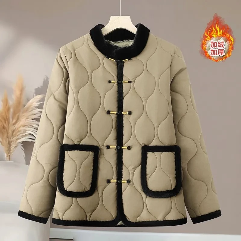 Autumn Winter New Casual Small Cotton-Padded Jacket Fashion Jacket Women's Light Round Neck Pocket Warm Cotton-Padded Jacket