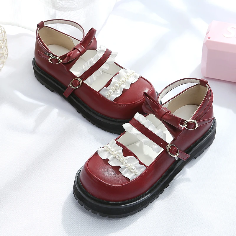 

Japanese Sweet Lolita Shoes Kawaii Girl Round Head Flat Platform Shoes Shallow Mouth Kawaii Shoes Cosplay Loli Daily Shoes