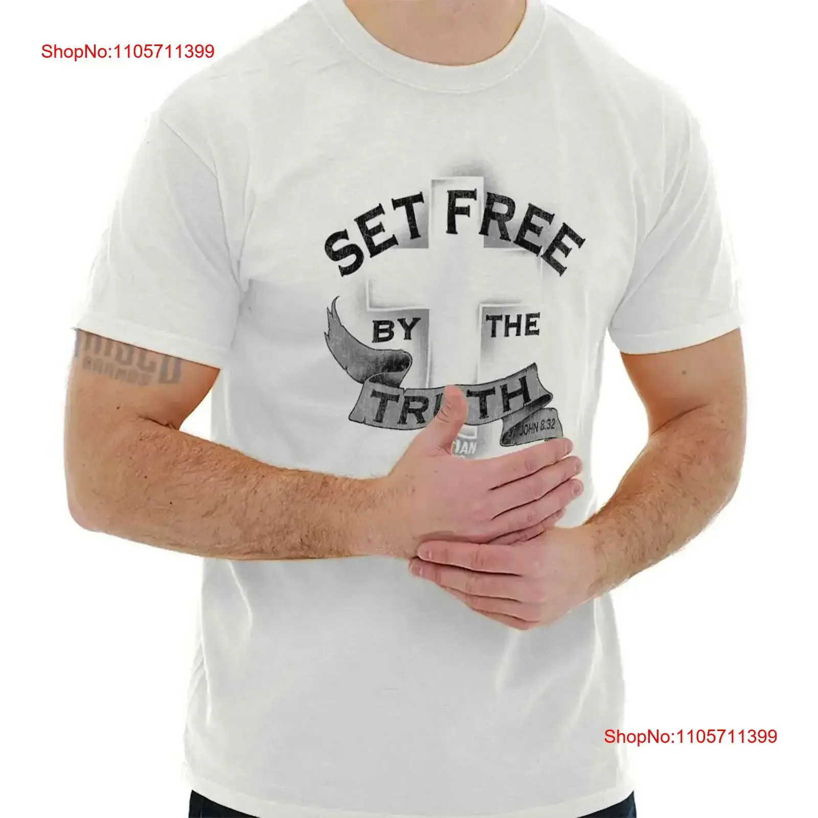 Christian Strong Set Free By The Truth Cross Womens or Mens Crewneck T Shirt long short sleeves vintage Washed designer clothes