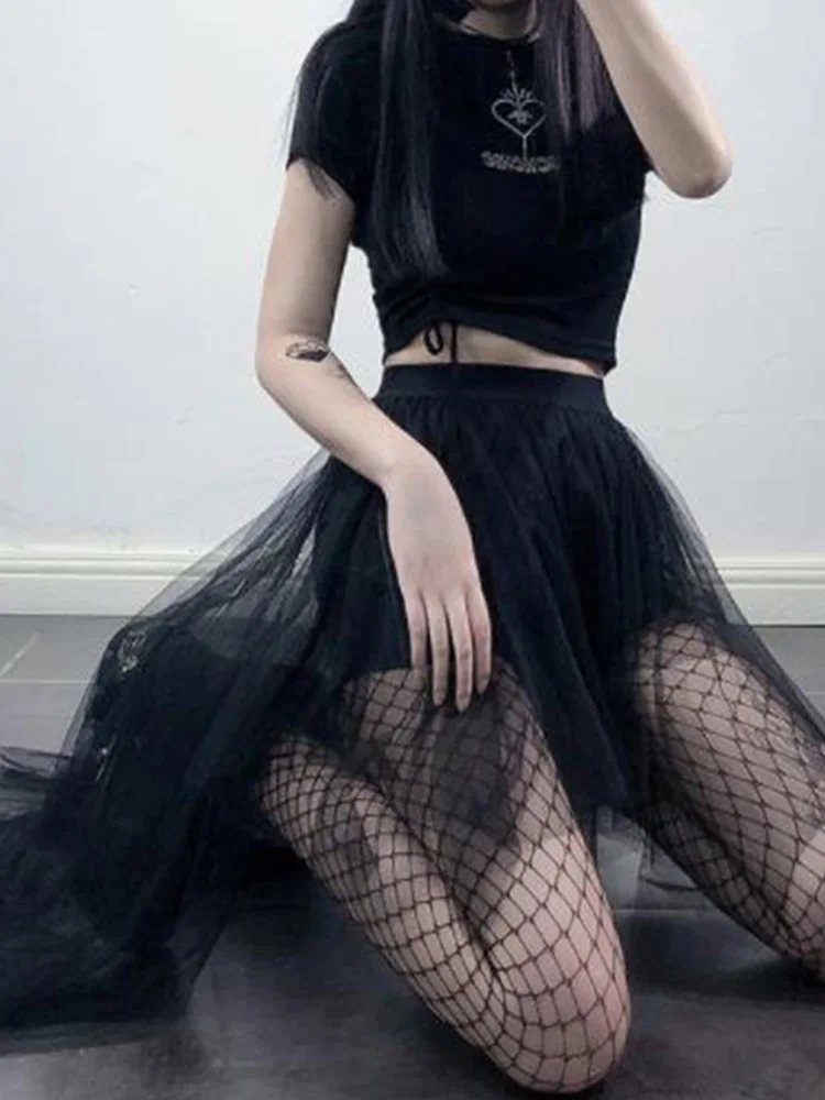 AltGoth Mall-تنورة شبكية قوطية للنساء ، الجنية الجرونج ، Harajuku ، البانك ، وسط مرتفع ، تنورة غير منتظمة ، ايمو البديل ، Fairycore