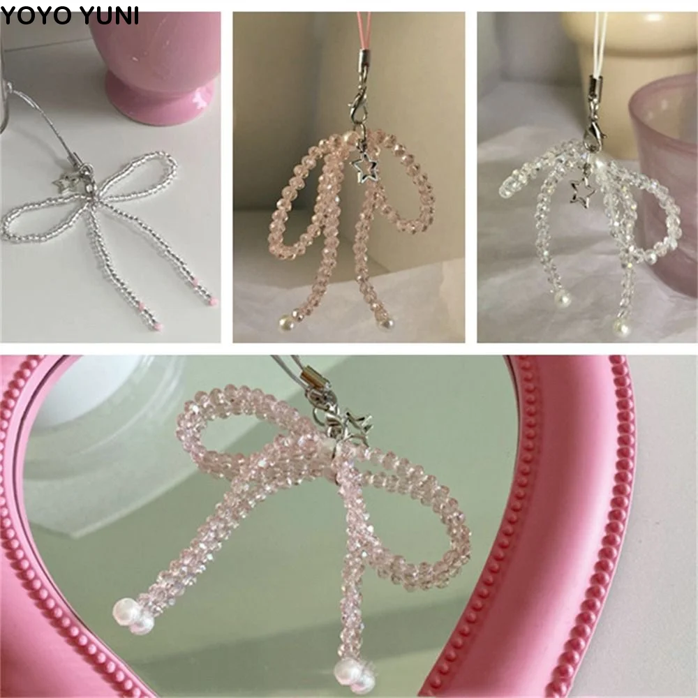 Phone Charms Bead Phone Pendant Butterfly Sweet Girl Y2K Phone Lanyard Handmade Ins Korea Cellphone Chain Schoolbag