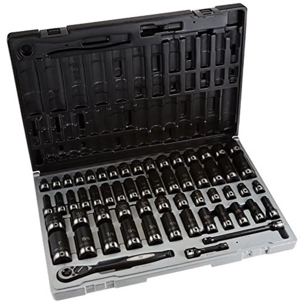 

3/8 Dr. 59Pc Fract. Metric Duo-Socket Set 6 P 81659CRD Blow Molded Case 72 Tooth Ratchet Straight Extension Deflection 15 Degree