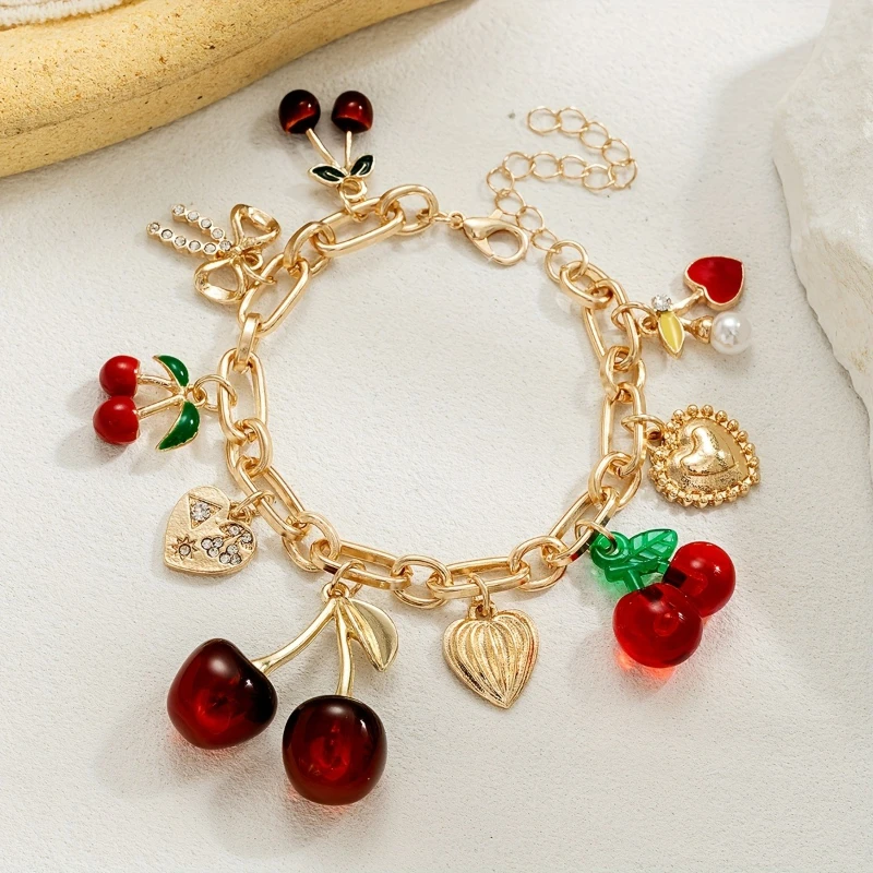 Nueva pulsera gótica con colgante de cereza de amor, accesorios creativos personalizados para fiestas y festivales, regalos de joyería