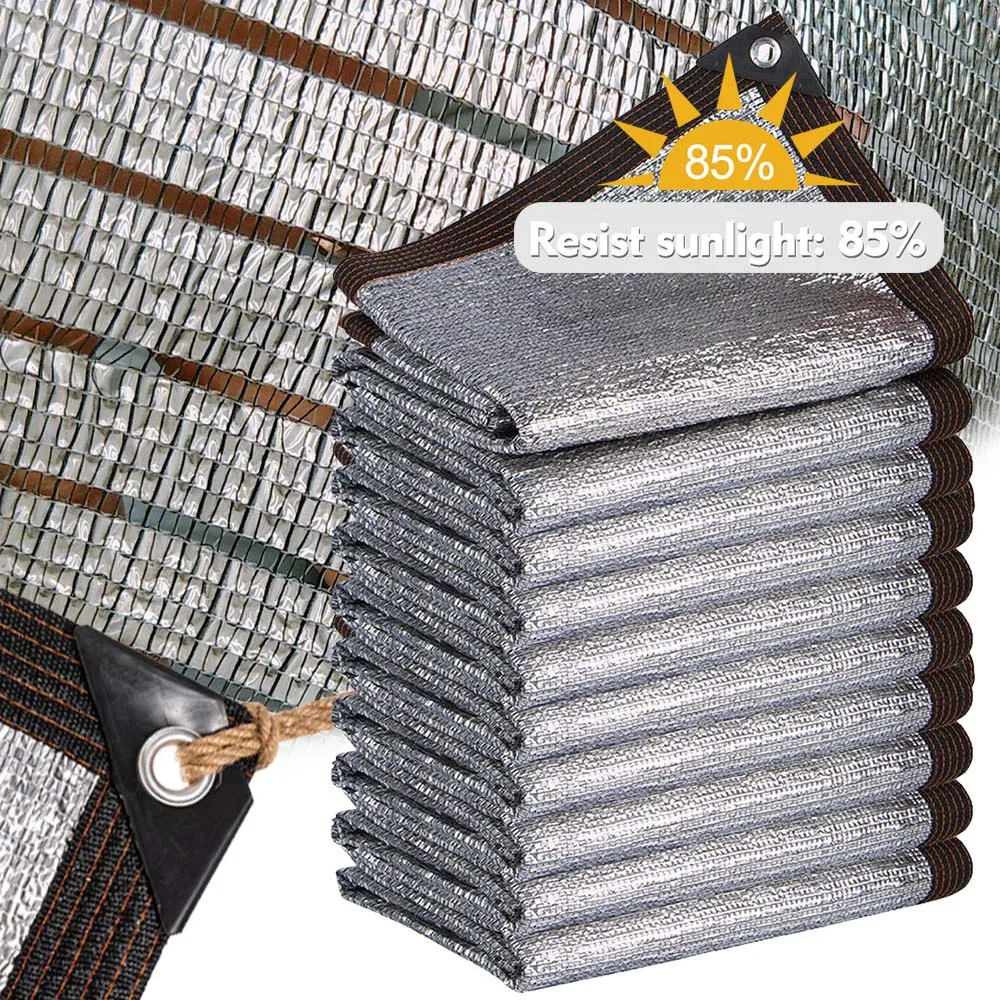 Aluminum Foil 85% Shading Rate Garden Shade Cloth with Grommets Patio Lawn Swimming Pool Sunblock Cover Anti-UV Sun Shade Nets