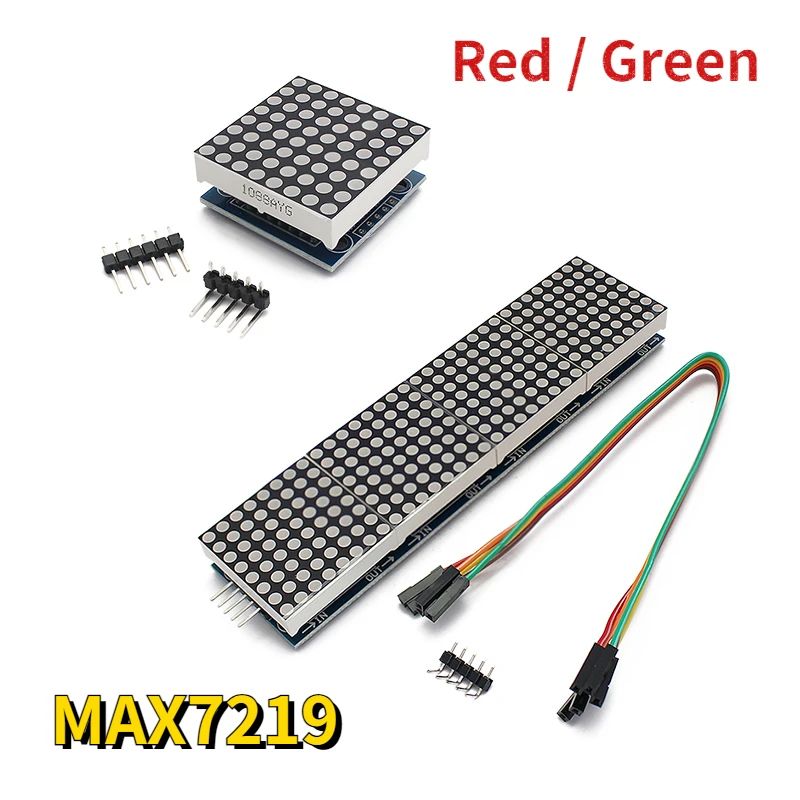 MAX7219 5V Dot Matrix Module 8*8 Common Cathode Red / Green 4 in One LED Display with DuPont Line