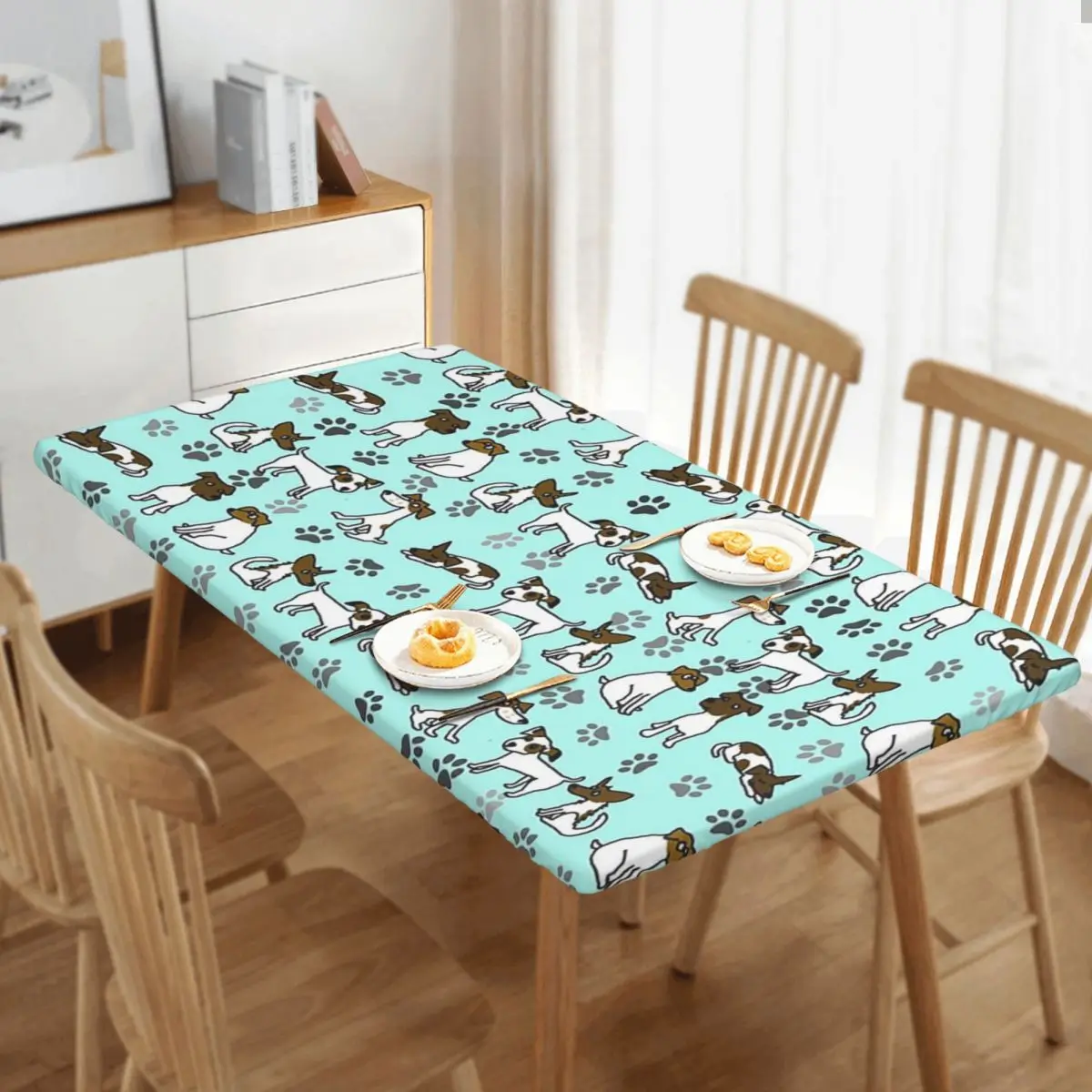 Jack Russell Terrier With Light Blue Background Custom Rectangular Tablecloth Oilproof Table Cover for Dining Events Table Cloth