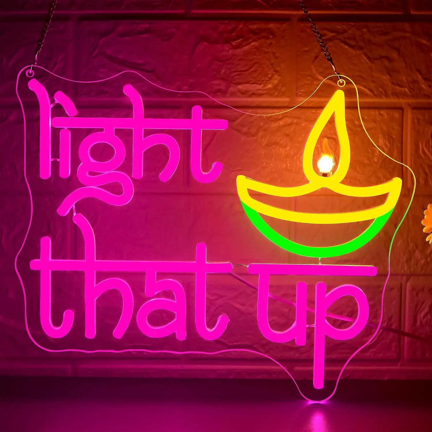 Light That Up Diya Neon Sign,USB Diwali Deepavali Festival of Lights LED Neon Light,Hindu Festival Party Bedroom Decoration Gift