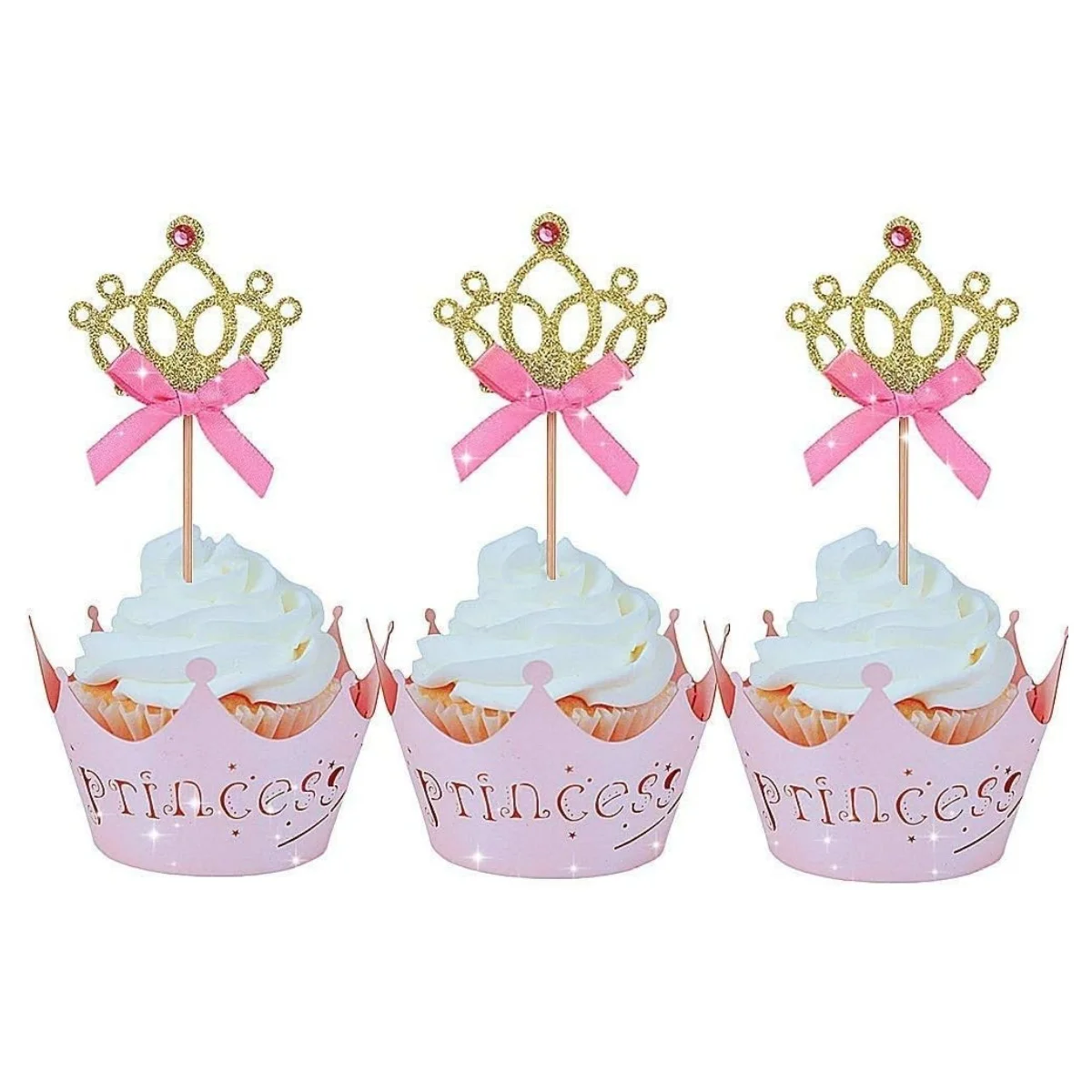 40 PCS Glittery Princess Cupcake Toppers Crown Cupcake Wrapper Crown Cupcake Toppers Baby Shower Cupcake Decorations for Birthda