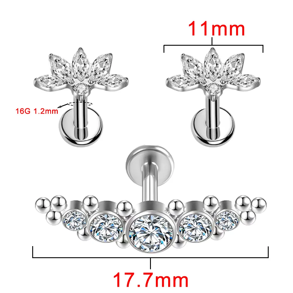 Hypoallergener 16G ASTM F136 Titan Spiral-Labret mit 5A Zirkon für Helix, Tragus, Conch und Knorpel - Modischer Körperschmuck – Detail 2