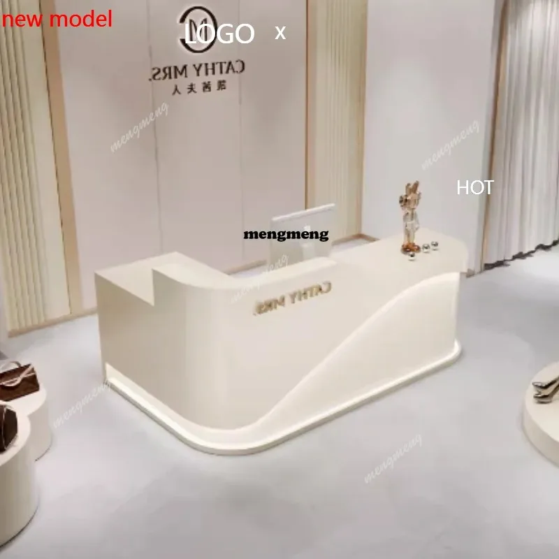 

H132 Deep Storage Front Desk Reception Counter Luxury Long L Shaped Reception Desks Beauty Salon Mostrador Recepcion Furniture