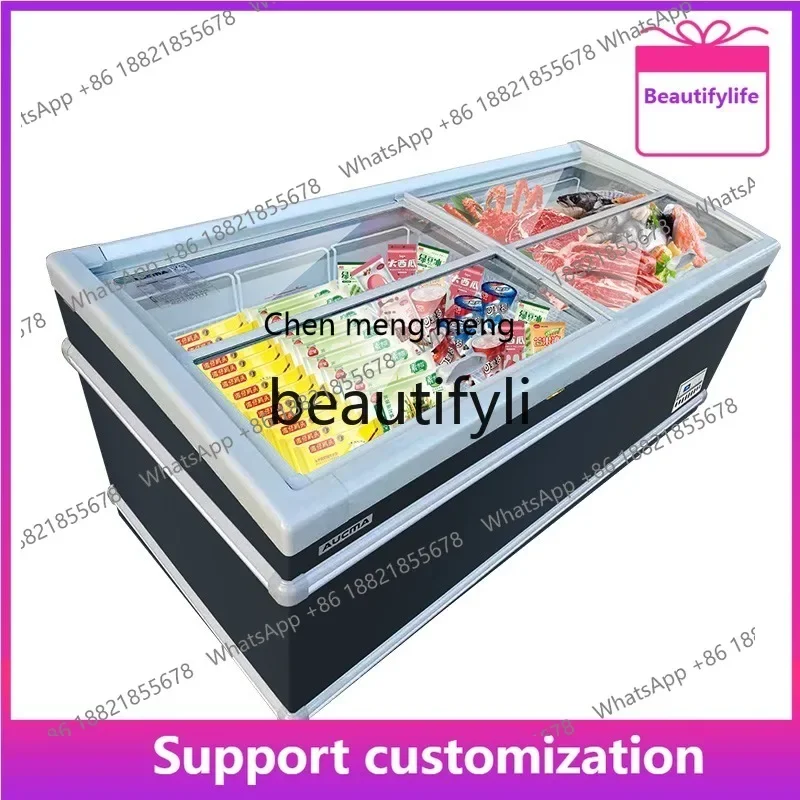 

New arrive IHF-D1908ECV Commercial Freezer Automatic Frost Up and Down Sliding Door Island Cabinet