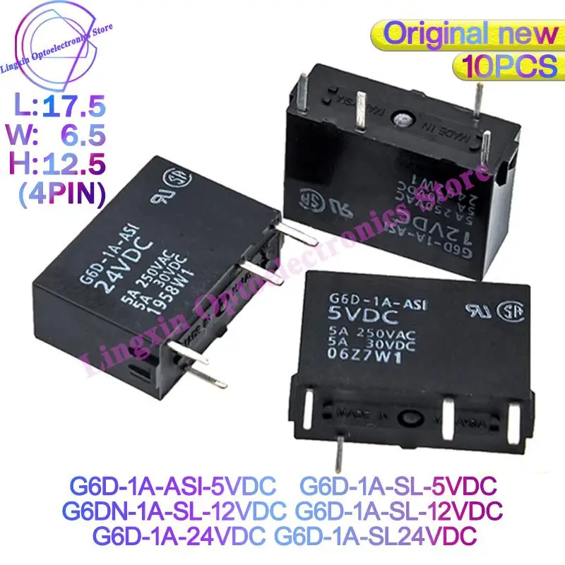 10Pcs/Lot Power PCB Relays G6D-1A-ASI G6DN-1A-SL G6D-1A 5v 12v 24v Relay DC 5A SPST-NO 1a G6D-1A-ASI-24VDC G6D-1A-24VDC Original