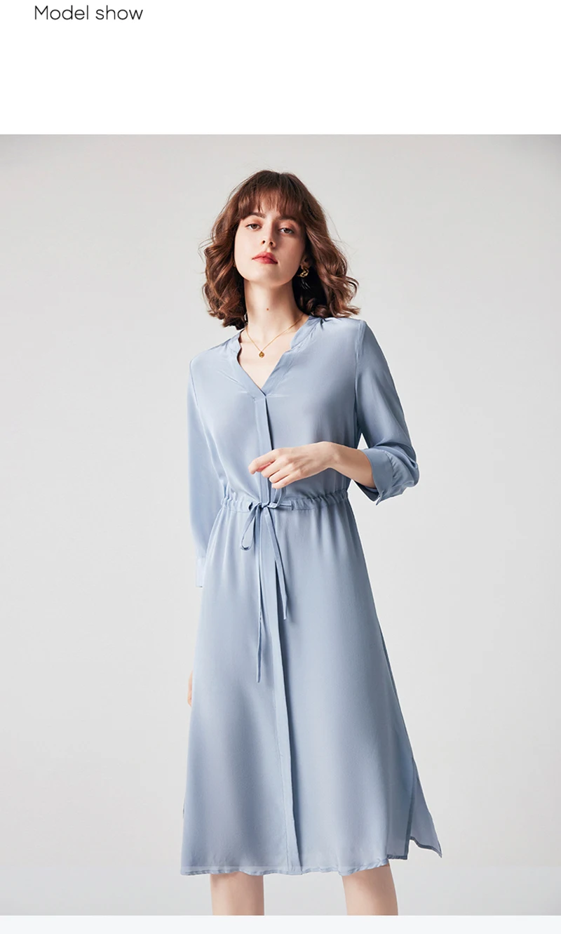 ชุดเดรสผ้าไหมคุณภาพสูง 100% สำหรับผู้หญิง แขนสามส่วน คอตั้ง - สไตล์หรูหรา เสื้อผ้าผู้หญิงระดับพรีเมียม