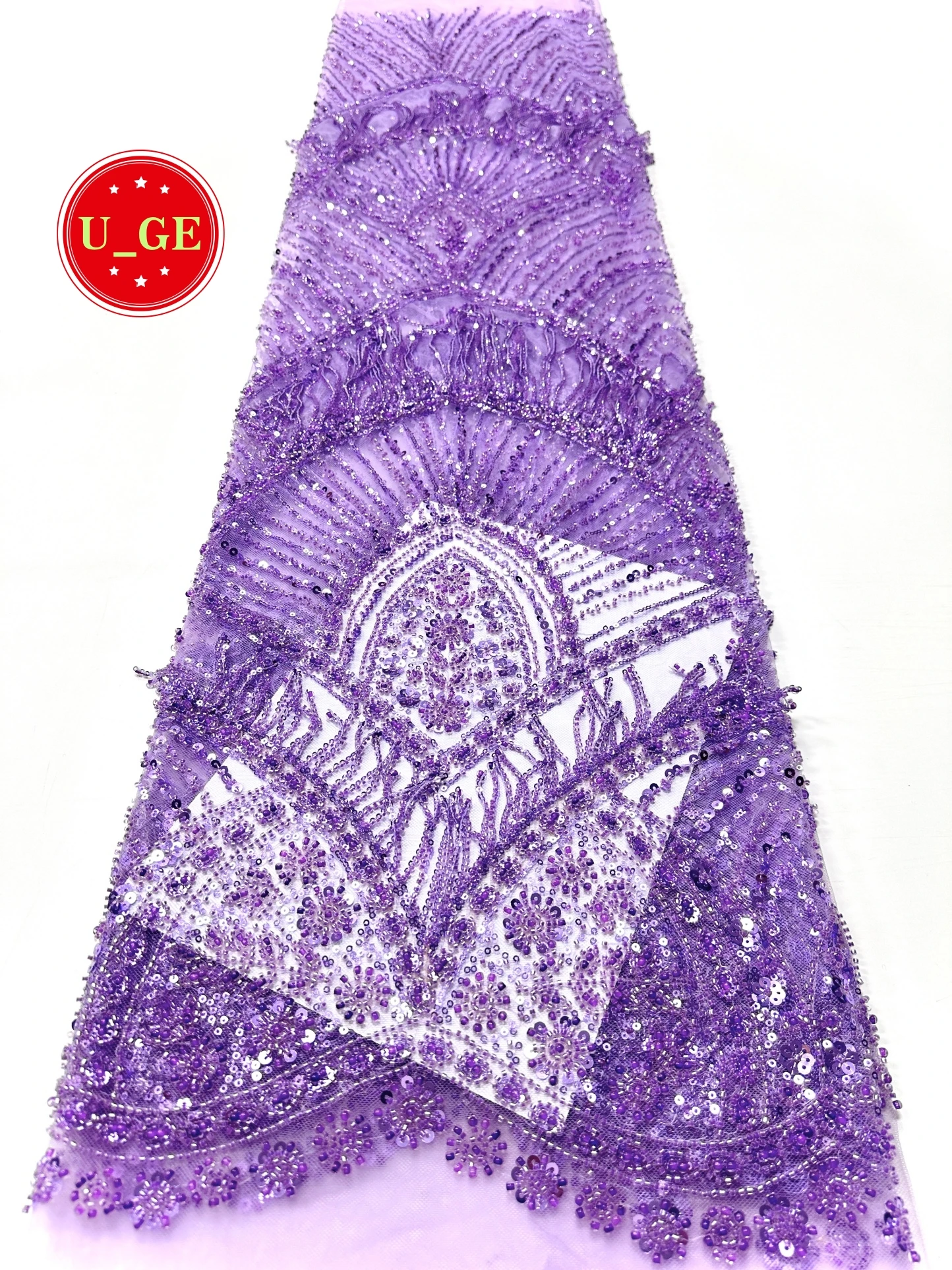 

2026 Популярная роскошная мягкая сетчатая кружевная ткань с кисточками и сверкающими камнями — идеально подходит для свадебных платьев U_Ge8526