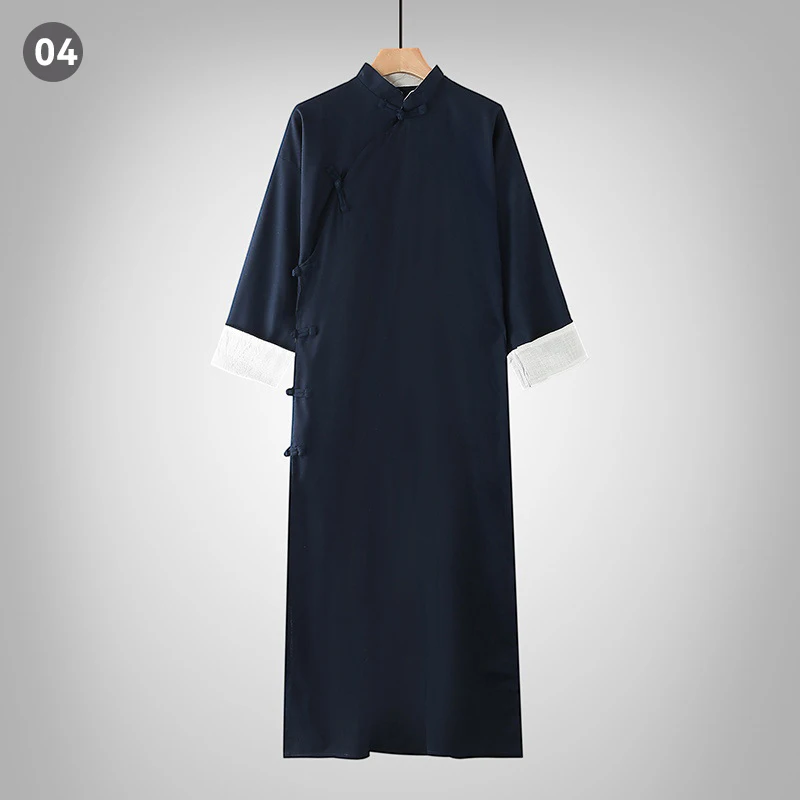 Chinese Style Traditional Tang Suit Kung Fu Gown Retro Male robe shirt Crosstalk Tunic Suit Pure Cotton Linen Gown Muslim robe