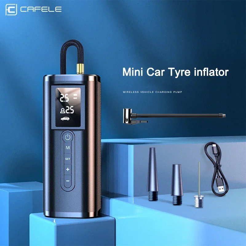 CAFELE Mini Car Air Compressor Portable Electric Air Pump Cordless Digital Car Tire Inflator With Flashlight 4000mAh Power Bank