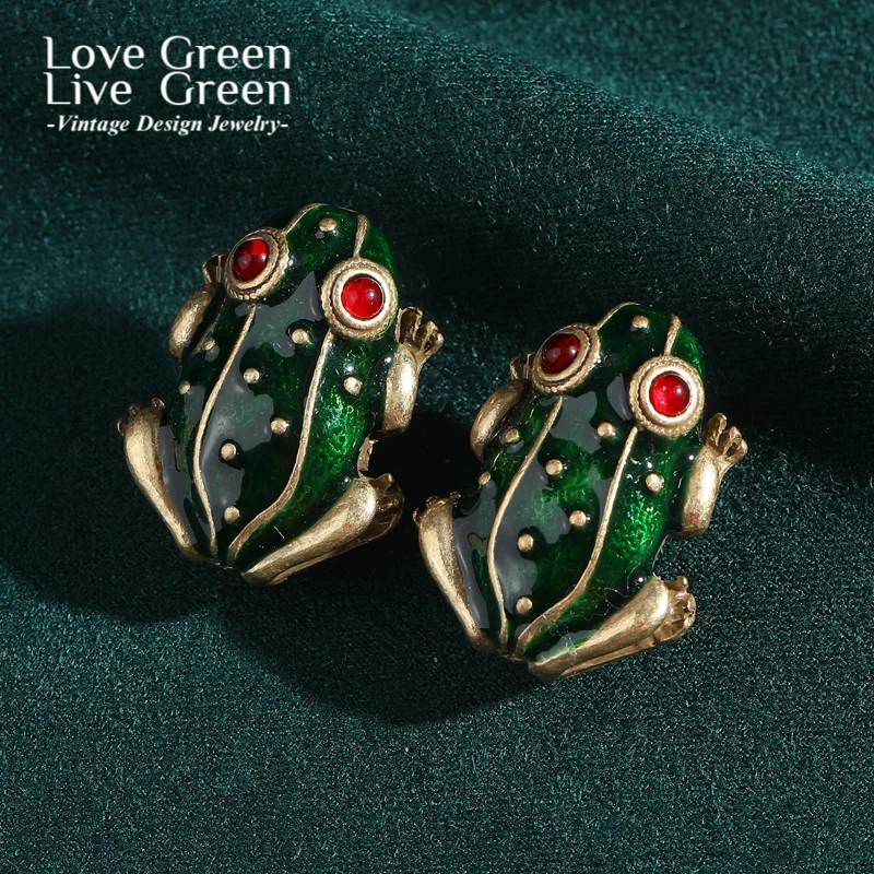 Vintage Green Emerald Toad Earrings Stud Woman Gold Color Luxury Quality Jewelry Designer Summer Daily Party Trends 2025