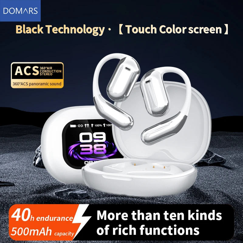 

Domars Bluetooth Headphones Wireless Earphones Sports Noise Reduction Waterproof Ear Hooks Headset Intelligent Touch Screen