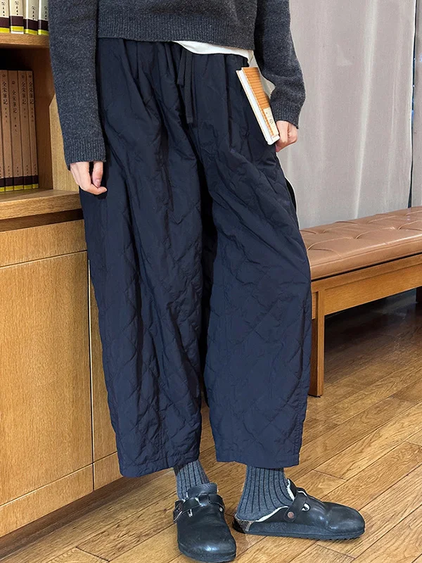 Thiened السراويل القطنية الدافئة فضفاضة واسعة الساق تسع نقاط بناطيل كاجوال للنساء عالية الخصر مستقيم الساق السراويل شتاء جديد #3
