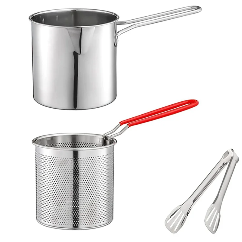 

Deep Frying Pot with Strainer Basket Tong Stainless Steel Japanese Tempura Frying Pot for French Fries Chicken