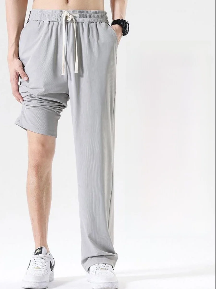 

Спортивные повседневные брюки из ледяного шелка, свободные широкие тонкие эластичные летние брюки, прямой крой, большой размер, молодежная мода