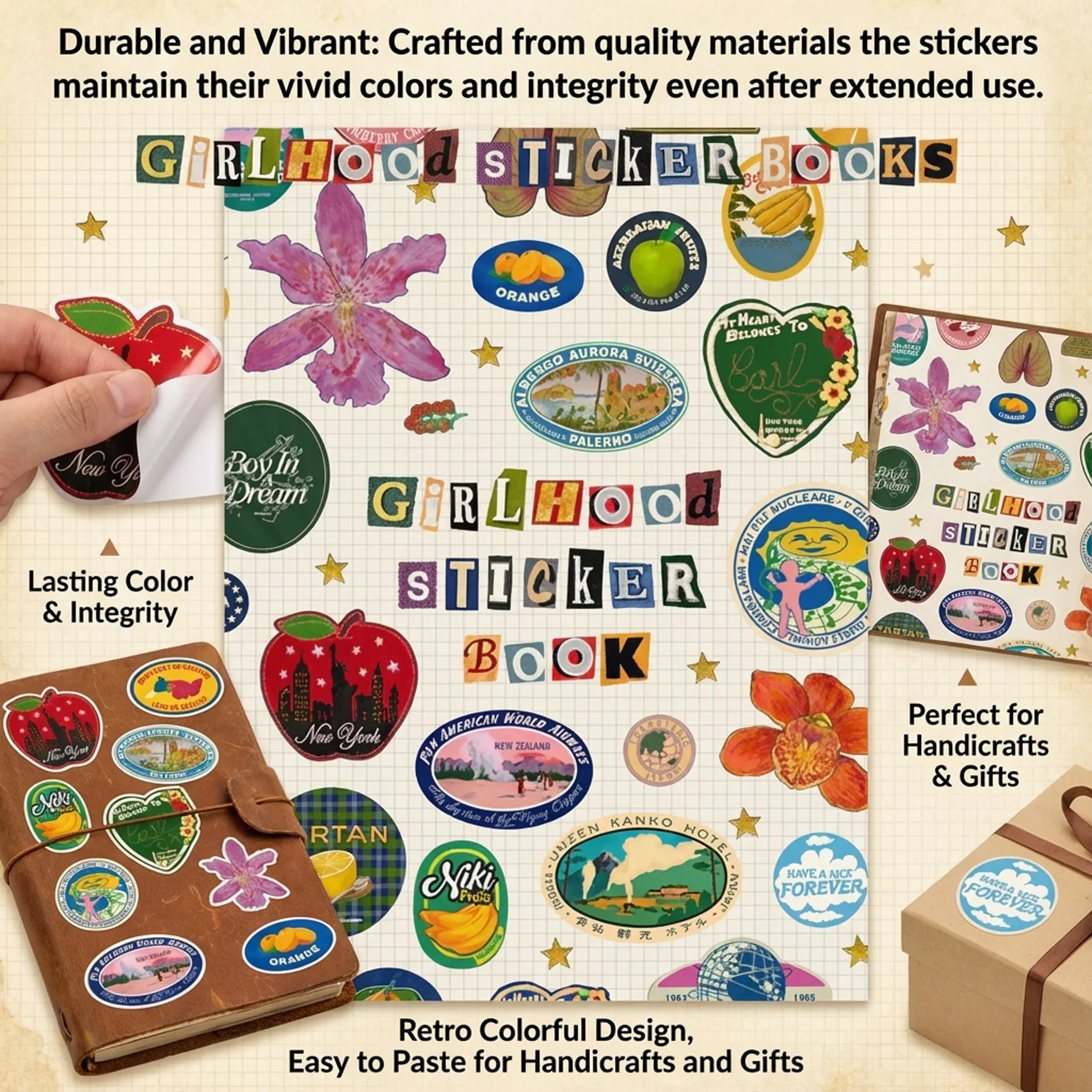 

Girlhood Sticker Books Fruity Icons & Pastel Letters Tickets DIY Scrapbooking Journaling Handbook Decoration