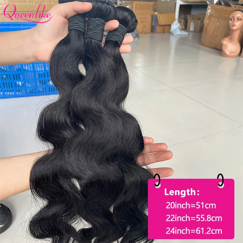 Queenlike 24 24 24 Pulgadas Paquetes Body Wave Cabello Humano 12A Brasileño Crudo Tejido 1/3 PCS Extensiones de Cabello Humano 3