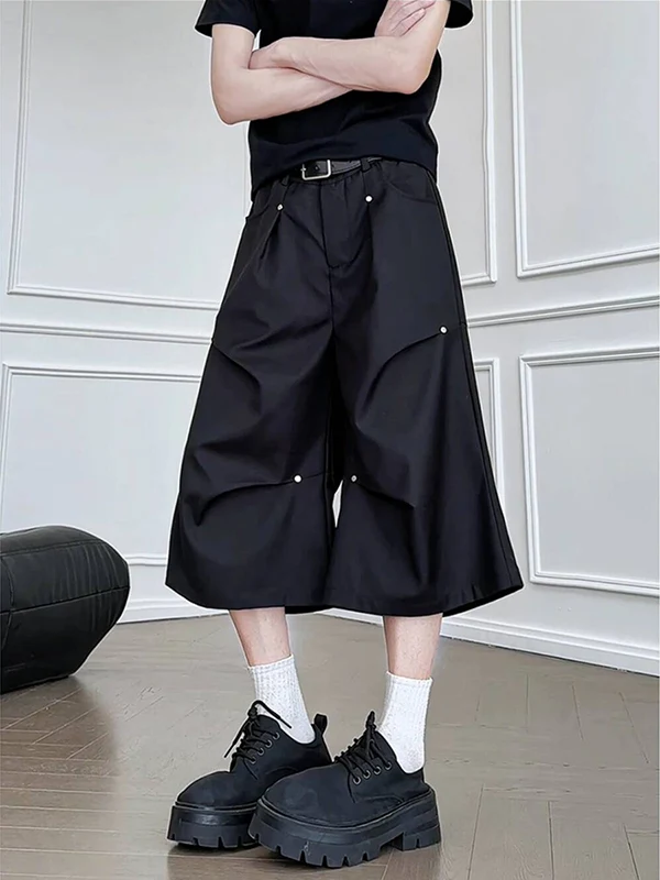

Bla Rivet Folded Knife ort Pants Men Summer Loose Cool Feeling Paratrooper Pants Cleanfit Wide Leg Seven-Foot Pants