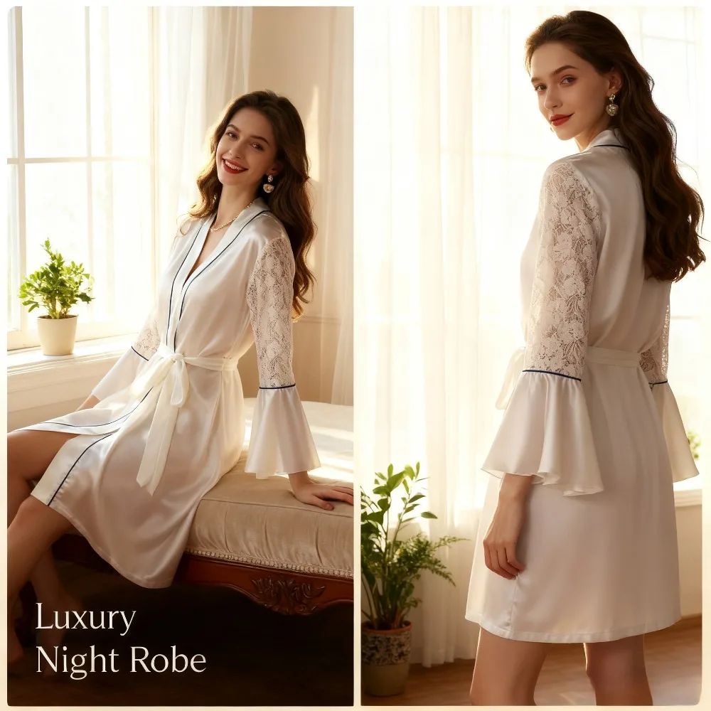 

Women's Lace Satin Robe Cardigan Bathrobe Design Usable as Bridesmaid Dress Loungewear