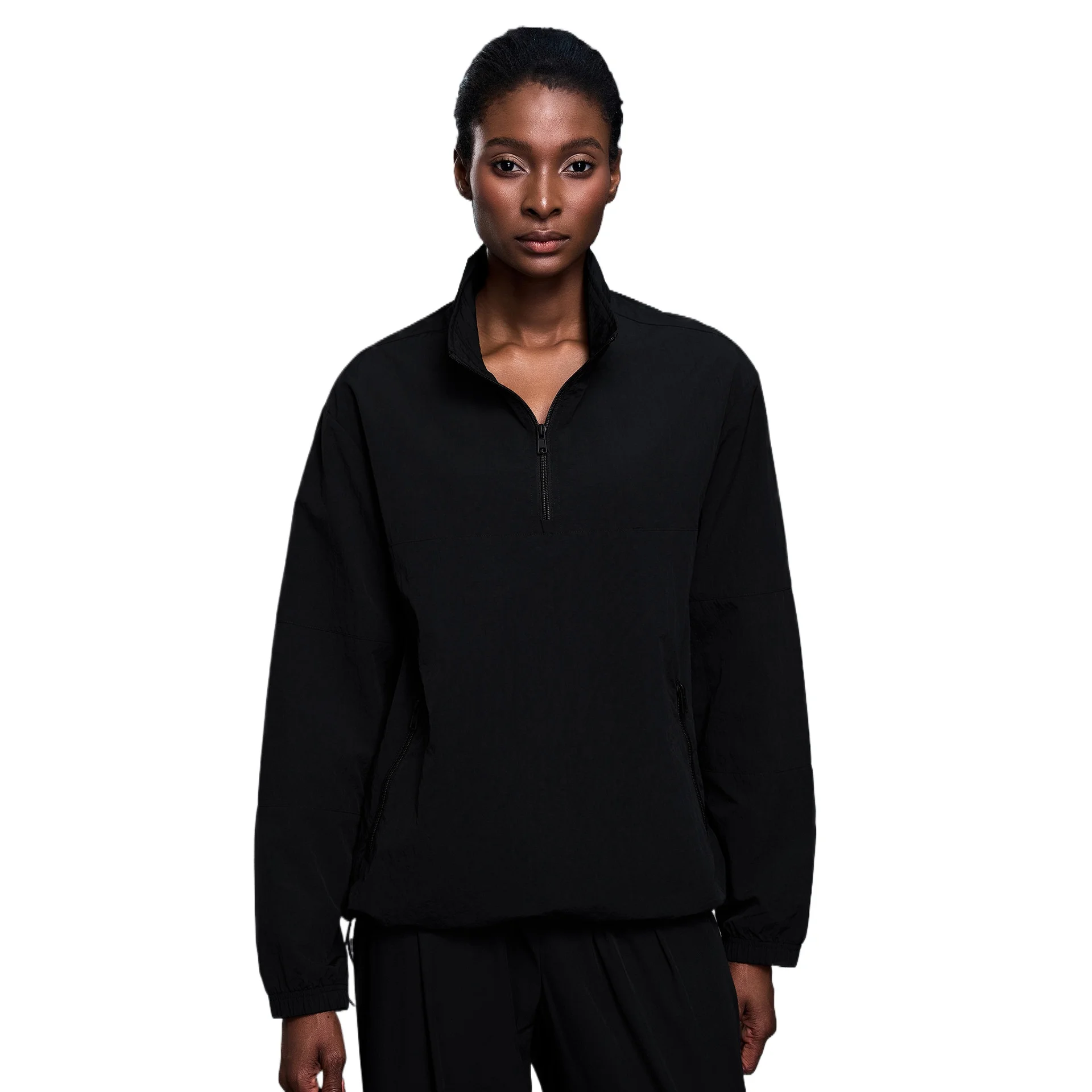 เสื้อแจ็คเก็ตออกกำลังกายกลางแจ้งกันน้ำสำหรับผู้หญิง แขนยาว คอตั้ง กันลม มีซิปครึ่งตัว สำหรับฤดูใบไม้ร่วง พร้อมโลโก้แบบกำหนดเอง