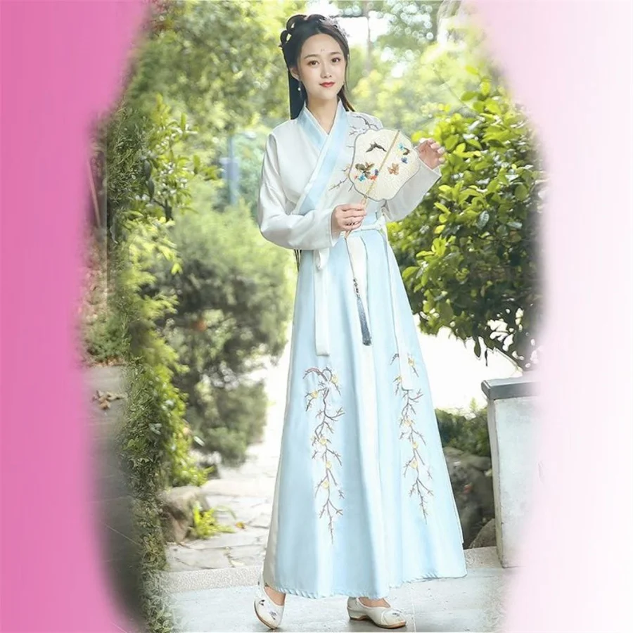 Hanfu Chinese Hanbok Female Costume Adult Student Ming Made Improved Waist-length Sarong Daily Collar Sets Dress Up Party