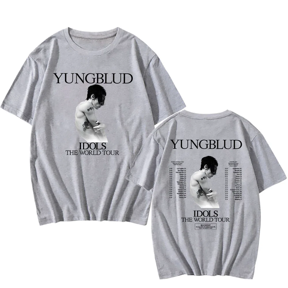 YUNGBLUD IDOLS الجولة العالمية 2025 تي شيرت قصير الأكمام الذكور بلايز عادية موضة الرجال النساء تي شيرت للجنسين الشارع الشهير
