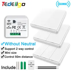 433Mhz Wireless Light Switch Without Neutral Wiring and 1/2/3gang Wall Panel Switch On Off 10A 110V 220V Receiver for Lamp Fan