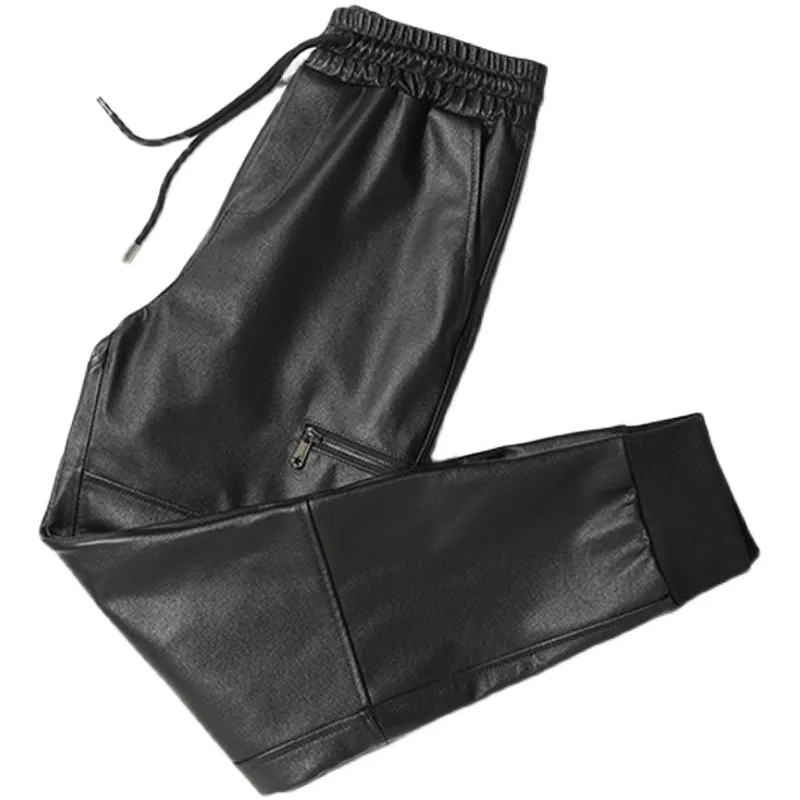 

Men's Leather Pants, Fleece, Thickened, The First Layer of Cowhide, Waterproof, Bunched, Large Size, Cycling, Autumn, Winter