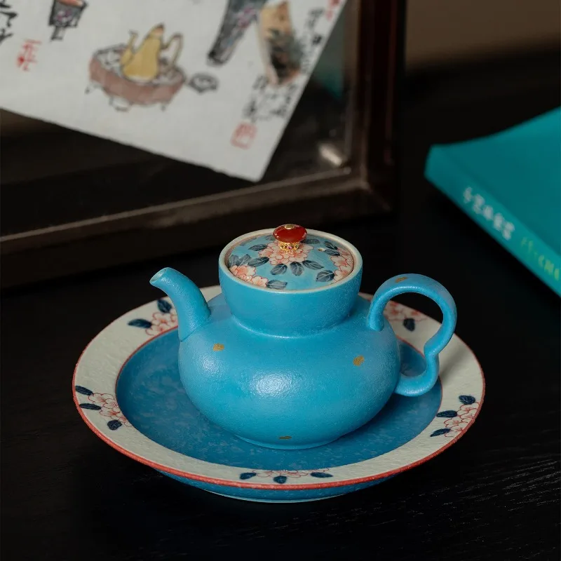 rime blue danrui flower window cloud miao pot, household hand-painted stamen ball hole filter pot