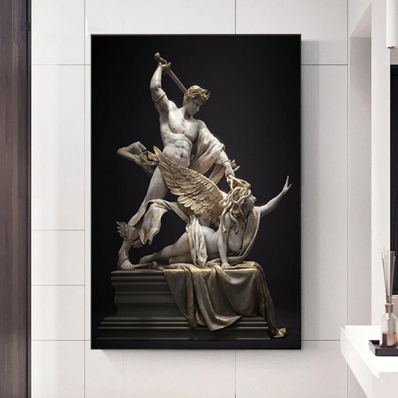 

Mythology Figure Canvas Paintings Perseus with The Head of Medusa Sculpture Posters Prints Wall Art for Living Room Decor Cuadro