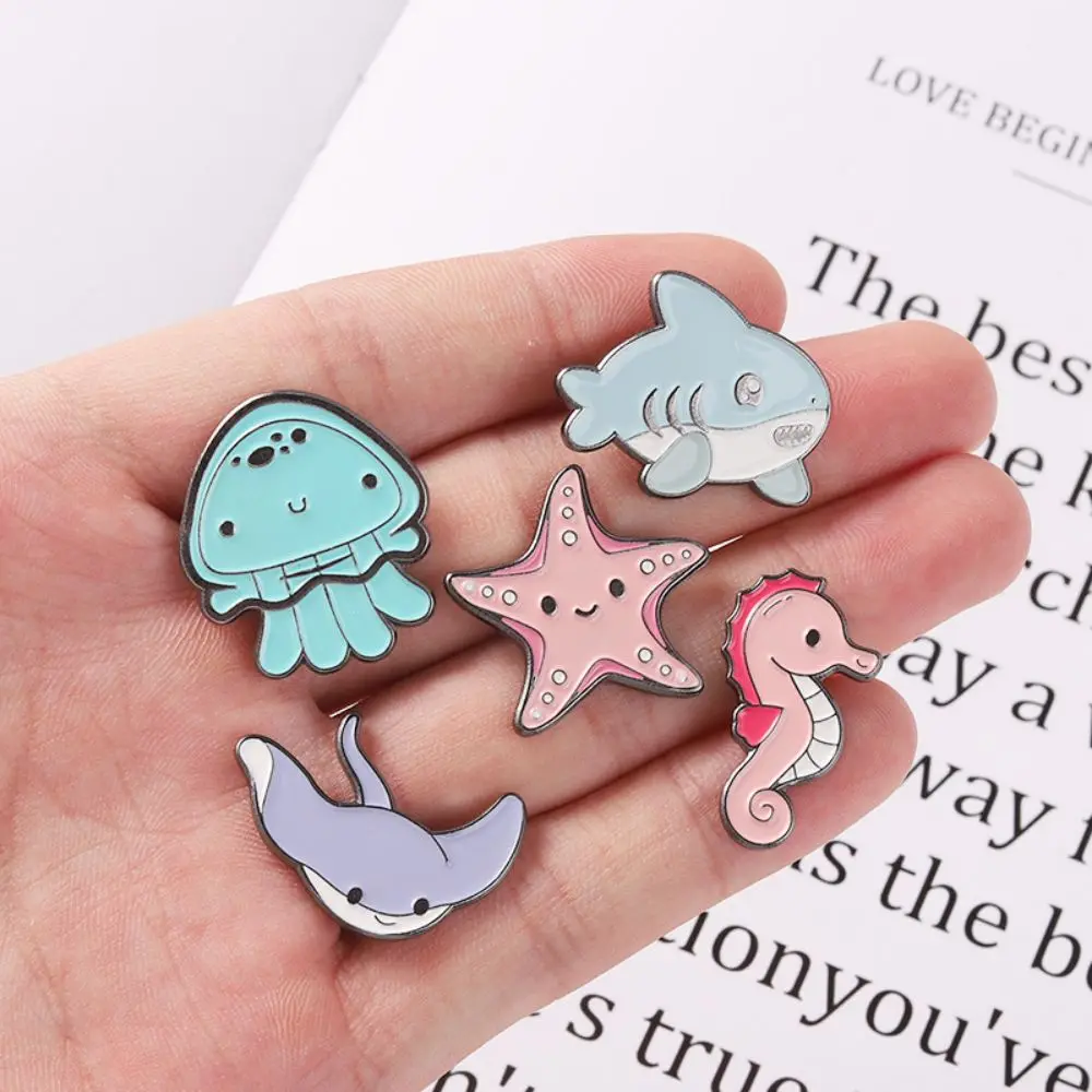 Sea Life Rainbow Brooch Shark Jellyfish Seahorse Clothing Accessories Collar Pin Metal Badge Bag Pins Badges Hair Brooches