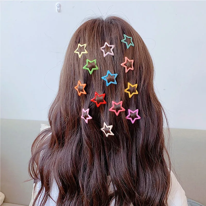 2/20pcs Cute Colorful Star Waterdrop Shape Hair Clip For Girl Kids Headwear Alloy Barrettes Glitter Y2K BB Hairpins Accessories