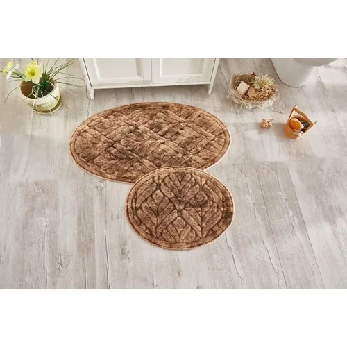 İpekçe Home 2'li Tumbled Clover Brown Cotton Oval Toilet Seat Pad