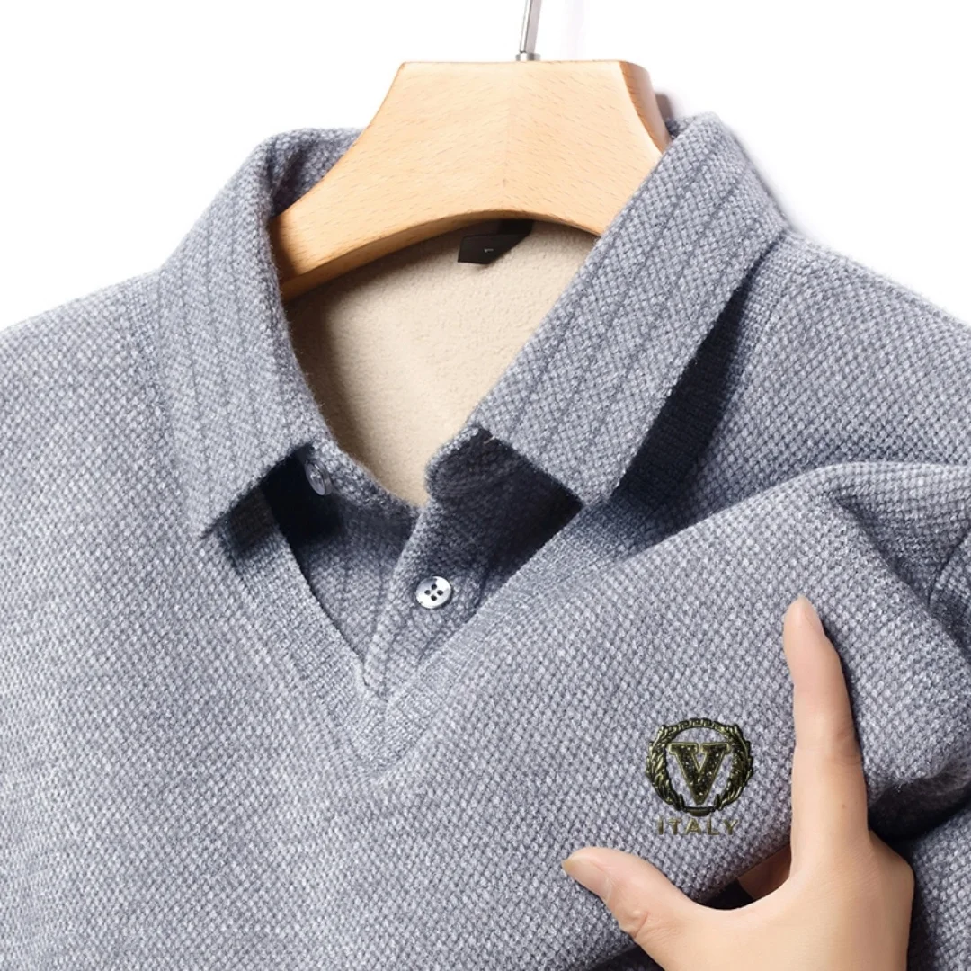 

New Luxury High Grade Men's Fake Two Pieces Shirt Collar Letter Print Sweater Thicken Pullover Winter Fashion Hot Sale Menswear