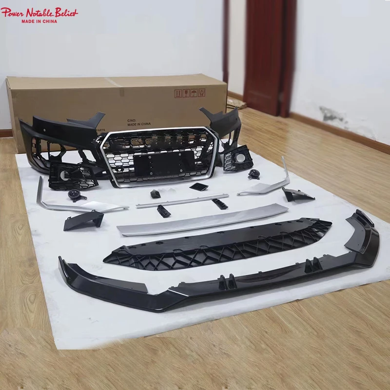 

Car Bodikits PP Material Auto Modified Front Bumper With Grill Front Lip For Audi A4 B9 S4 New Style Body Kit 2017 2018 2019