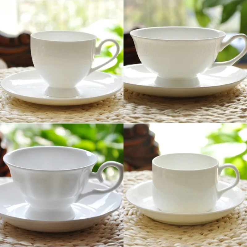 bone china plain white cup and saucer, porcelain tea cup with spoon, dessert coffee cups for afternoon, pottery  cappuccino cup