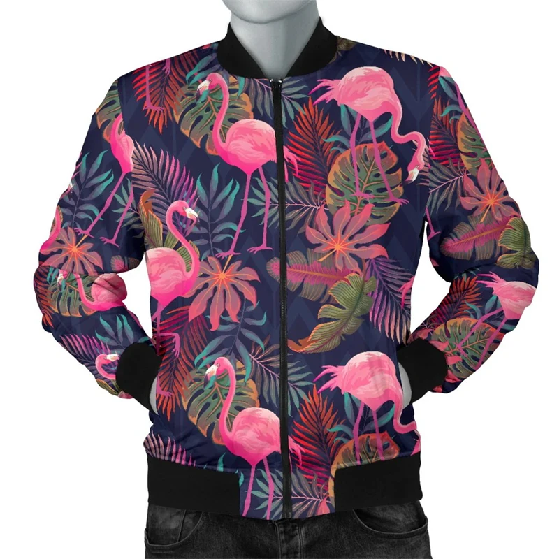 Pink Flamingo Jackets Men 3D Print Autumn Kawaii Animal Graphic Jacket Casual Coats Male Outdoor Daily Wear Oversized Jacket Top