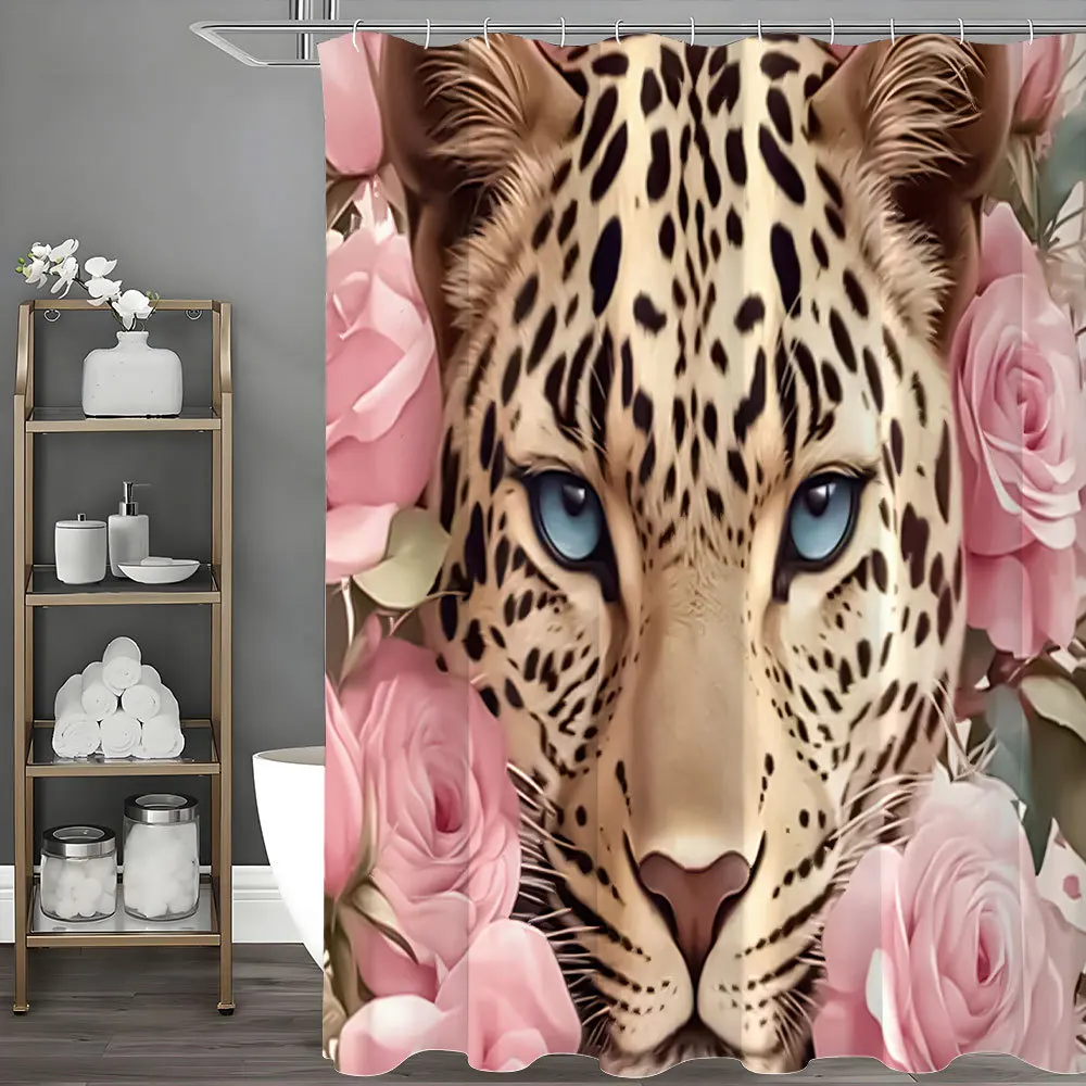 

Леопардовая розовая занавеска для душа, моющаяся грязеотталкивающая насадка для душа, водонепроницаемая полиэстеровая занавеска для ванны для домашнего декора