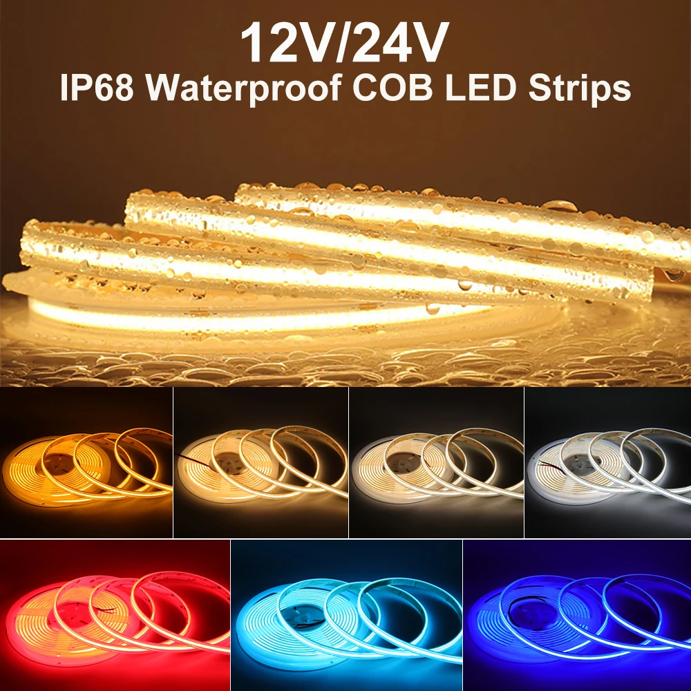 IP68 Waterproof LED Strip Lights Kitchen COB Tape LED 1M 3M 5M Swimming Pool Led Strip Bathroom Flexible Ribbon Lamp for Sauna