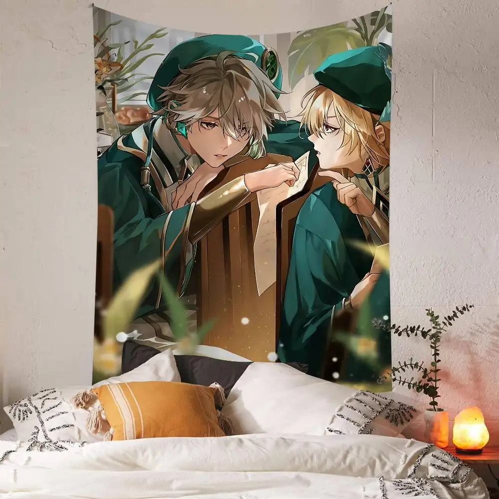 Genshin Impact Kaveh Alhaitham Cartoon Tapestry Art Science Fiction Room Home Decor Wall Hanging Sheets