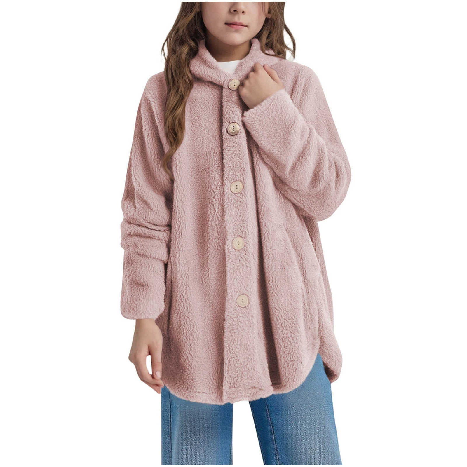 

Little Girls Dress Coat Oversized Fleece Jacket For Teen Girls Fuzzy Bed Hoodies Button Down Cute Warm Soft Coat down Girls