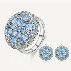 GEM'S BALLET 11.05ct Round Natural Blue Topaz Gorgeous Jewelry Sets Pure 925 Sterling Silver Earrings Ring Set For Women Wedding