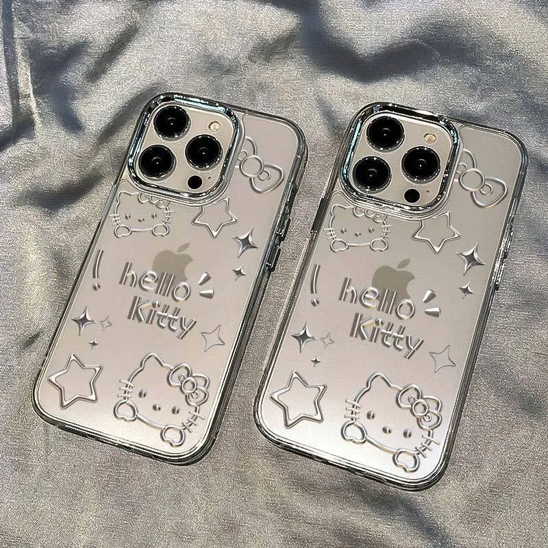 Sanrio Hello Kitty Silver Cool KT Phone Case For iPhone 16 15 14 13 12 11 Pro Max XR XS Max 7 8 Plus Y2K Cute Anti Fall Lovely