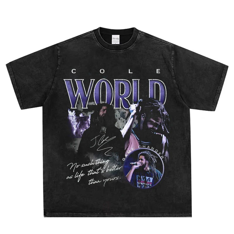 

2025 JCole Vintage American Retro Hip-hop Rap, Cole's Heavyweight Neckline Pure Cotton Trendy Short-sleeved T-shirt for Men